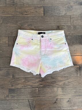 Kut from the Kloth Pastel Tie-Dye Denim Shorts - Pink, Yellow, Light Blue